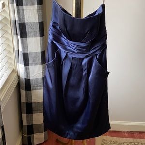 David’s bridal strapless Navy silk dress